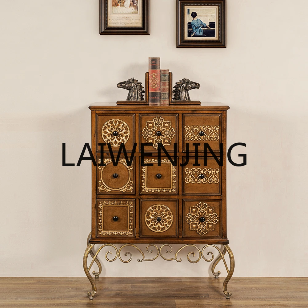 

American Retro Chest of Drawers Living Room Storage Embossed Painted Storage Bedroom Solid Wood Drawer Chest of Drawers