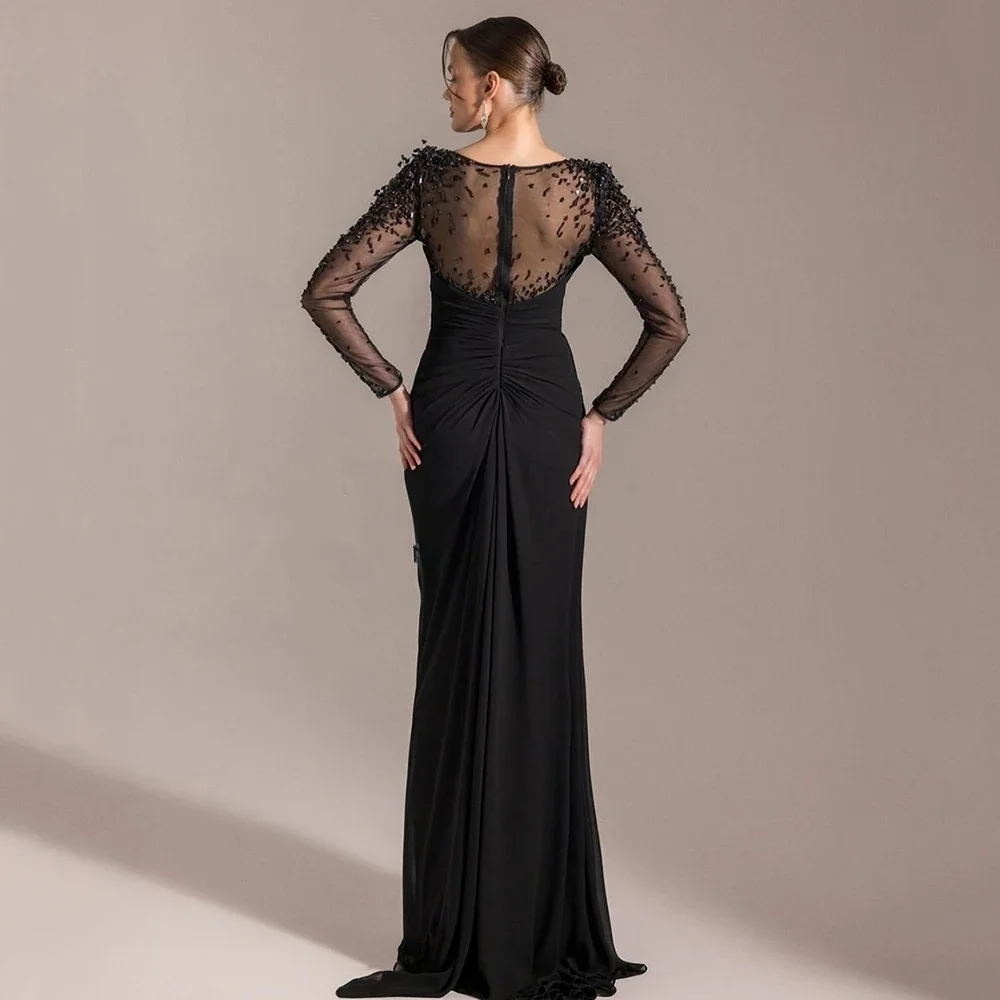 JDY Abito da sera di lusso con maniche lunghe trasparenti in rilievo nero personalizzato Abito da sposa in stile moderno فساتmavera