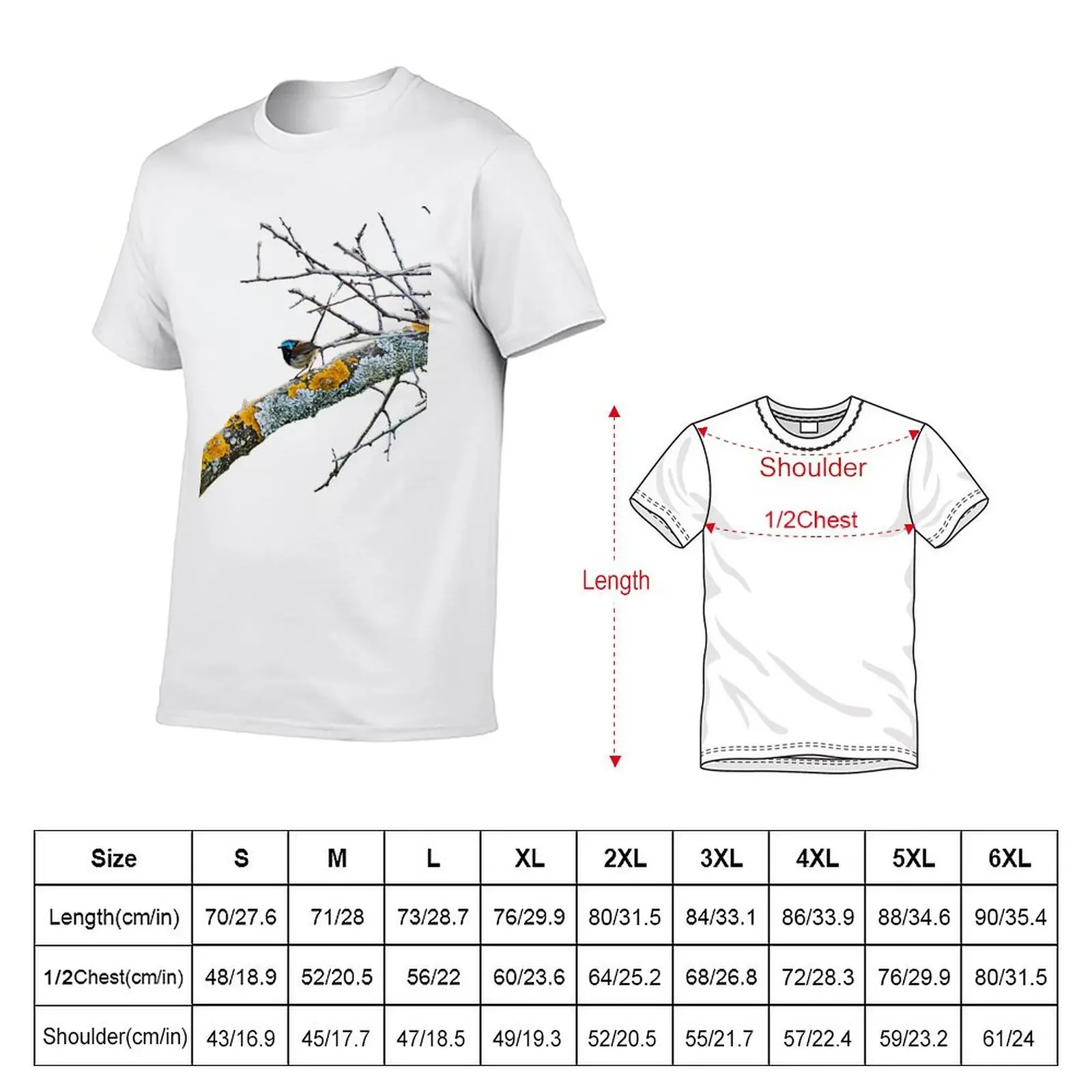 Variegated Fairy Wren on Mossy Branch T-Shirt man t shirt graphic shirts anime tshirt men graphic t shirts