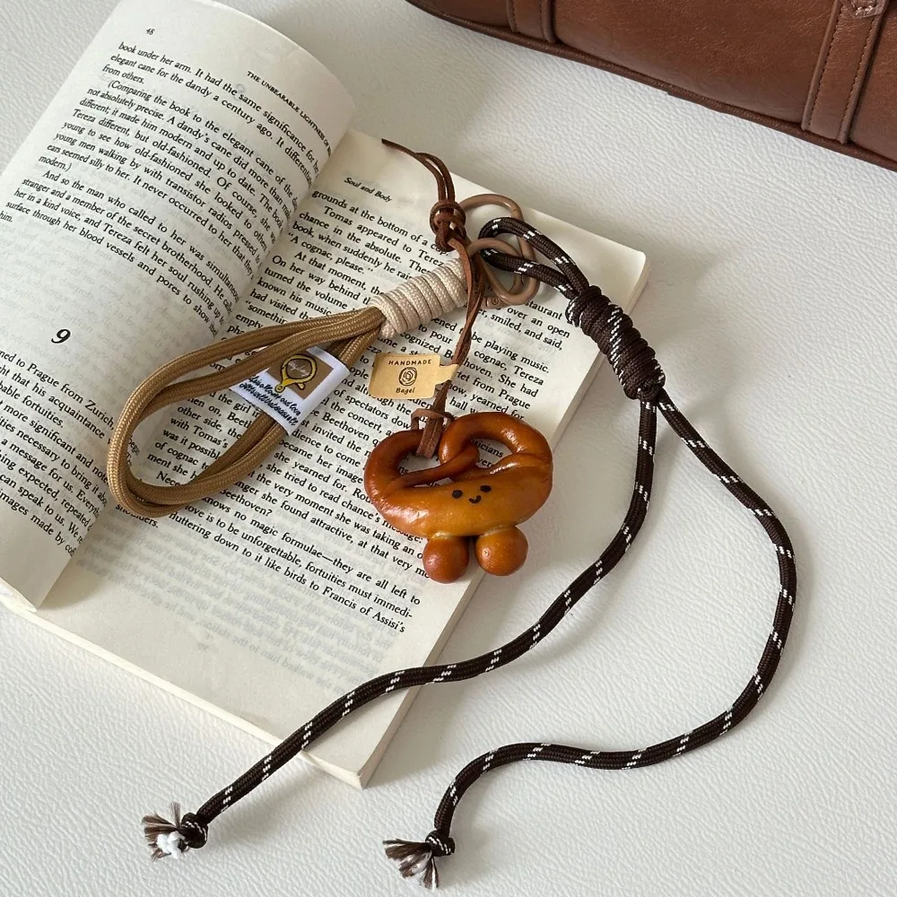 

Fashion Bagel Alkaline Bread Key Chain Bag Charms Nylon Braid Rope Bag Pendant Bag Decoration Key Ring Woven Rope Pendant Couple