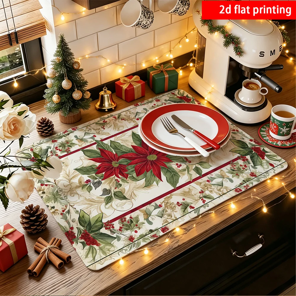 Quick Dry Non Slip Holiday Counter Pad Cute Gnome Candy Cane Print Super Absorbent Coffee Bar Accessory