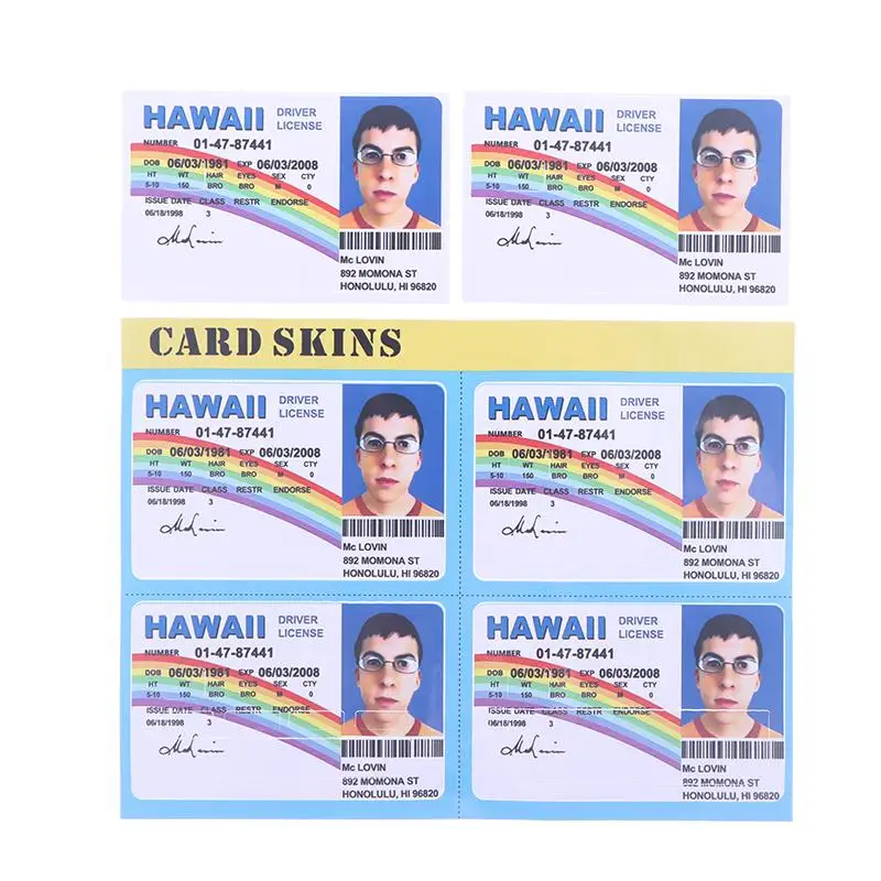Mclovin Fake ID Card Stickers 1/4PCS - Waterproof Vinyl Decals for Credit Cards & Licenses, Fun Decoration for Wallets & Phones