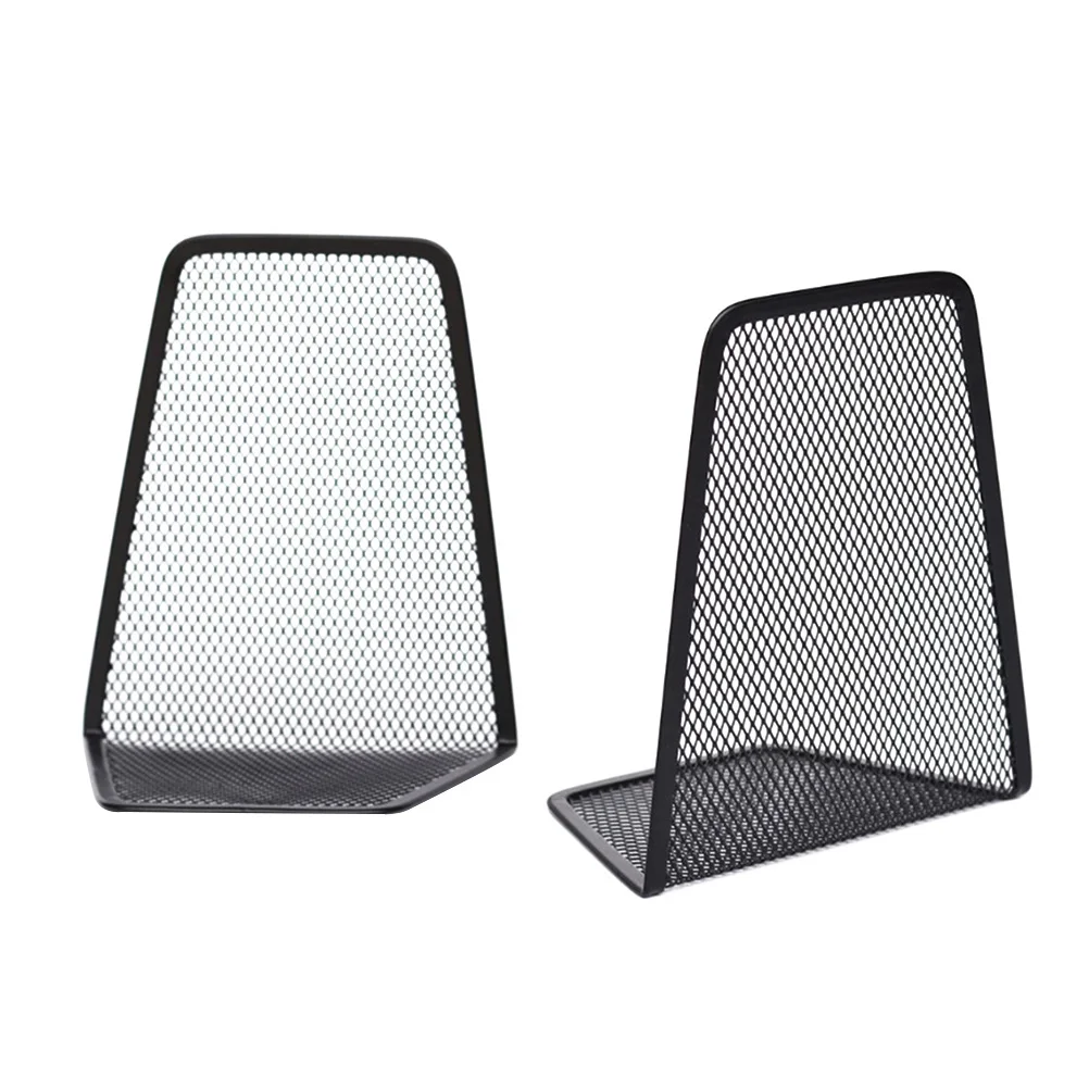 

2pcs Metal Mesh Bookstand Black Iron Frame Storage Organizer Desk Accessory Space Saving Design Modern Look