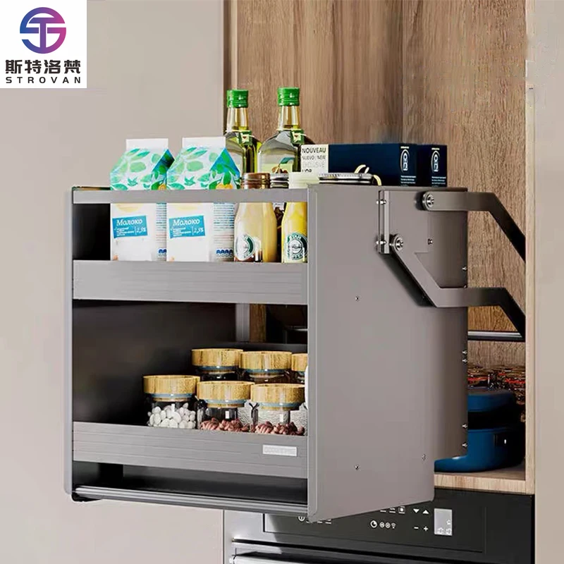 

Dish Adjustable Storage Shelf Plate Kitchen Cabinet Rack Elevator Lifting Flat Wire Pull Down and up Basket Cupboard Organizer