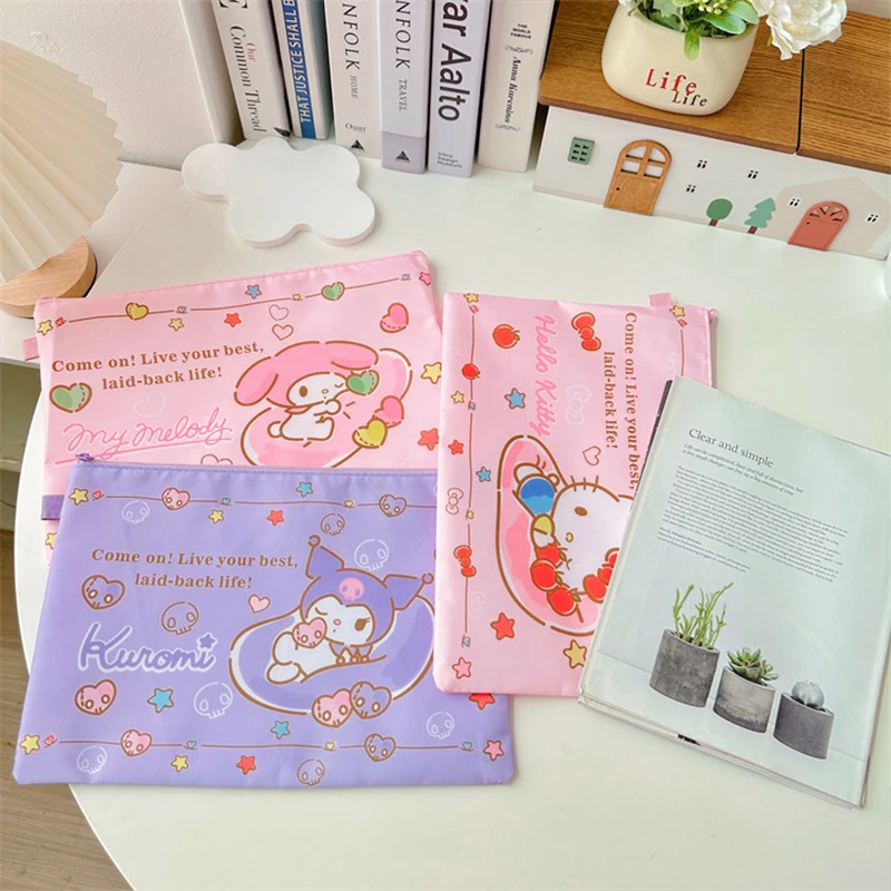 Sanrio File Pocket A4 Textbook Bag Kuromi Hello Kitty My Melody Cartoon Student Lessons Data Task Storage Bag Toys Girls Gifts