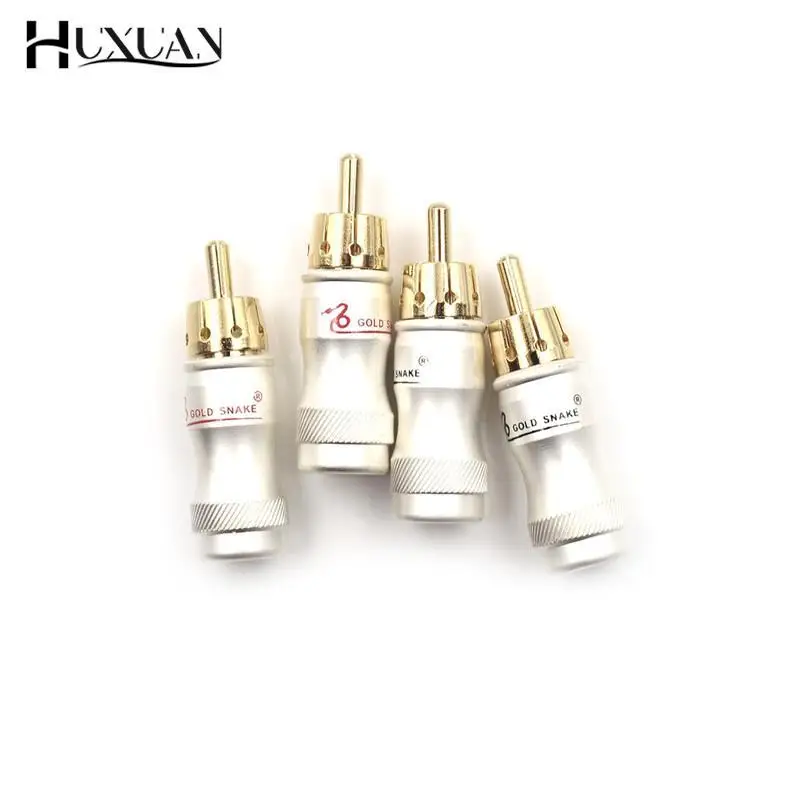 4pcs DIY gold snake RCA Plug HIFI Goldplated Audio Cable RCA Male Audio Video Connector Gold Adapter For Cable