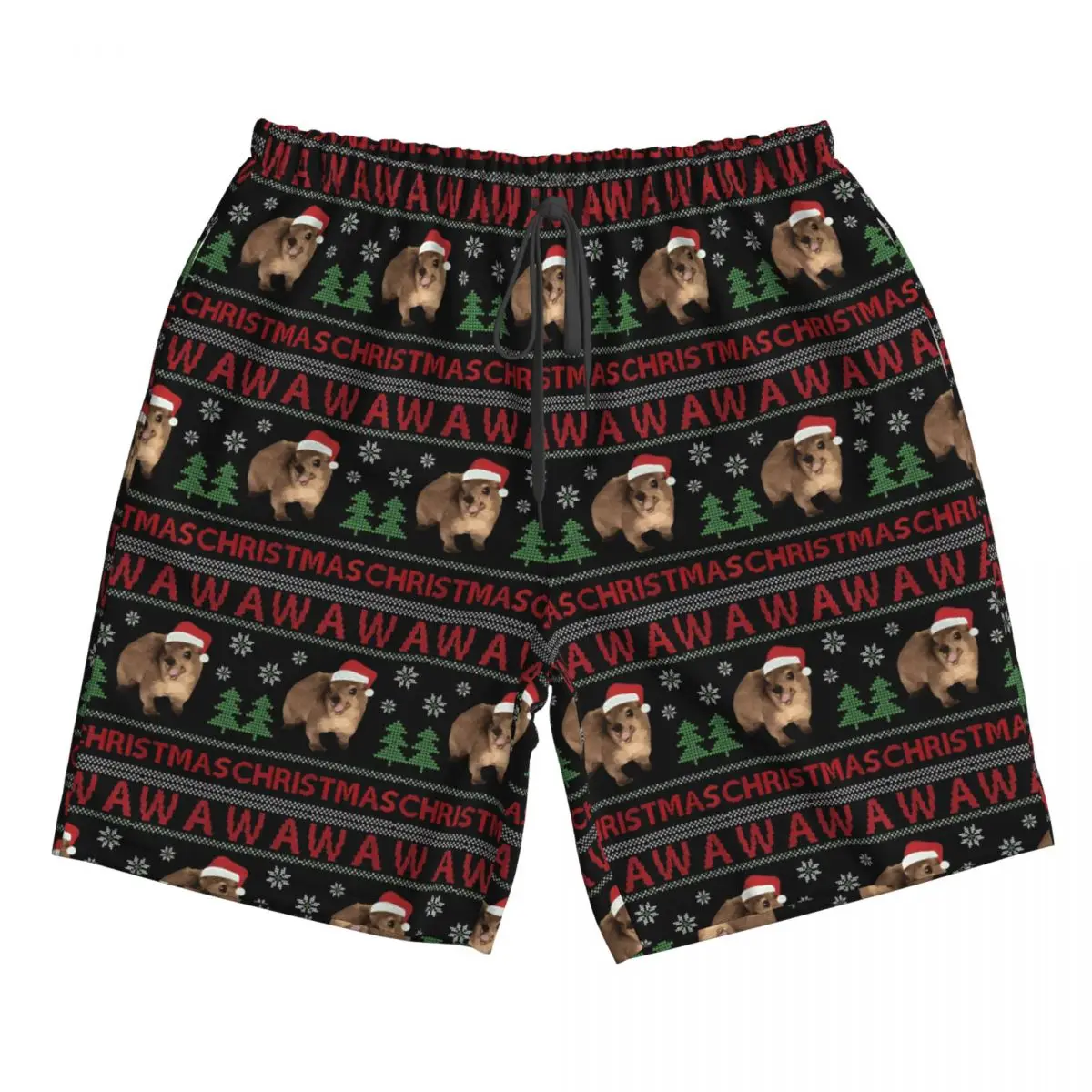 

Christmas Wawa Mug Animal Hyrax Trunks Beach Board Shorts Casual Quick Dry Swim Summer Men Pants
