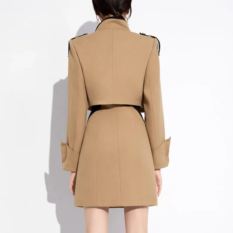 Khaki Women Suits Set 2 Piece Blazer+Skirt Formal Office Lady Business Work Wear Fashion Girl Coat Sexy Short Mini Prom Dress