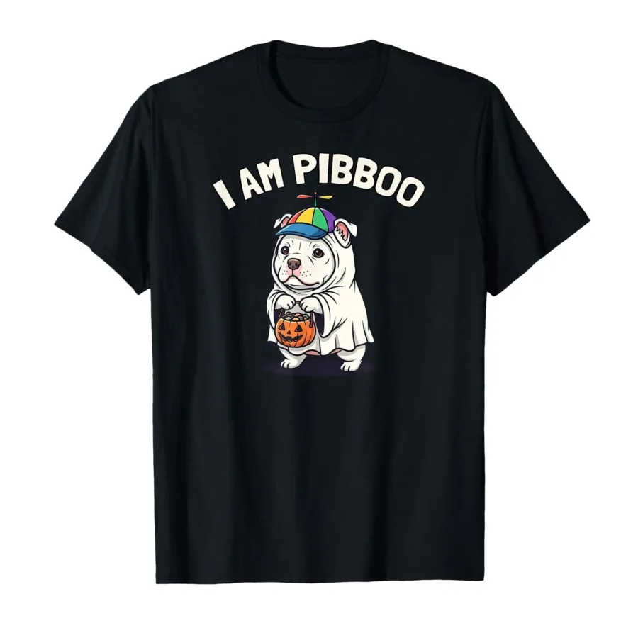 

I Am Pibboo Funny Pit Bull Terrier Ghost Halloween Pibble T-shirt For Men Women 100% Cotton T Shirts Short Sleeve Tops 1006-1