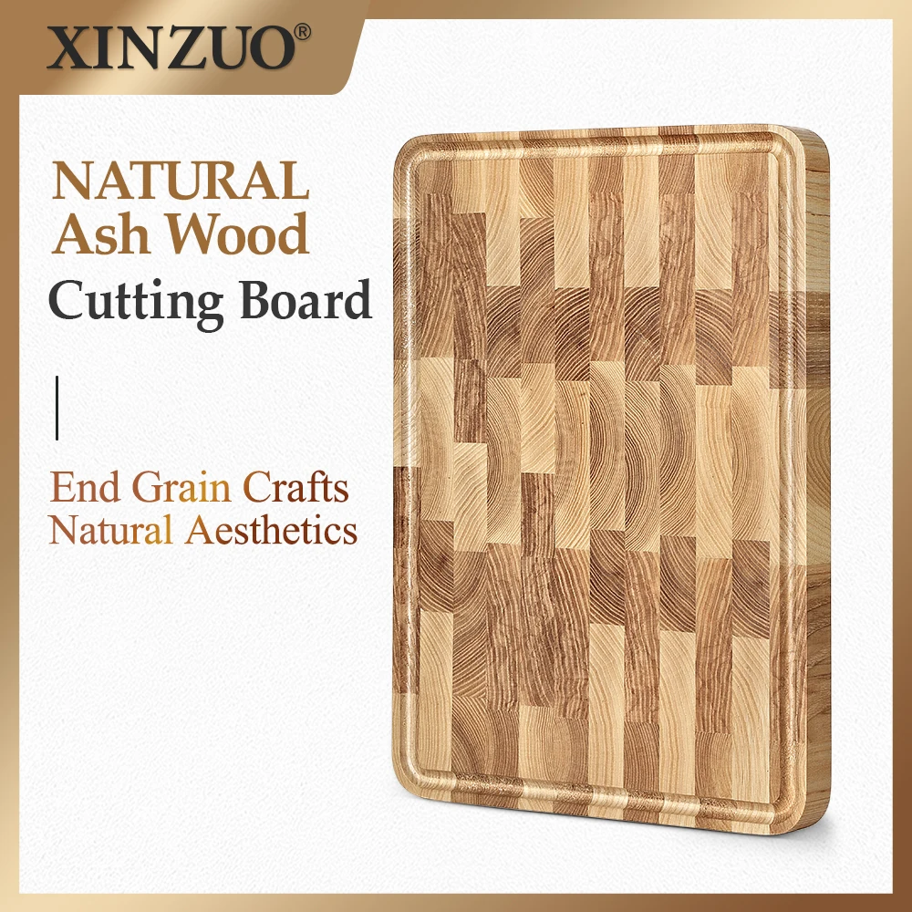 

XINZUO End Grain Cutting Board Solid Wood Chopping Board Ash Wood Smooth And Plain Cut Fruit Cut Bread