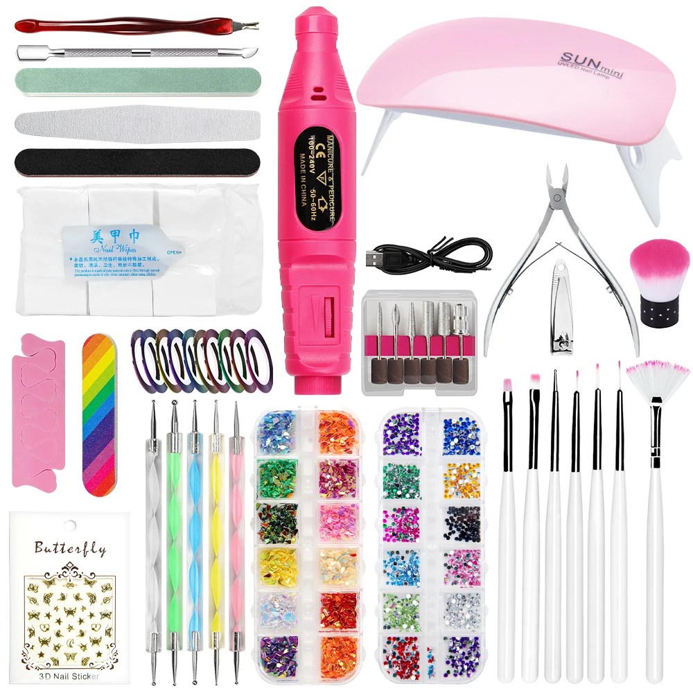 Portátil elétrica Nail Drill e Manicure Set, Nail Art Lamp, Manicure Design Tool Kit com escova, ferramentas profissionais para o homem