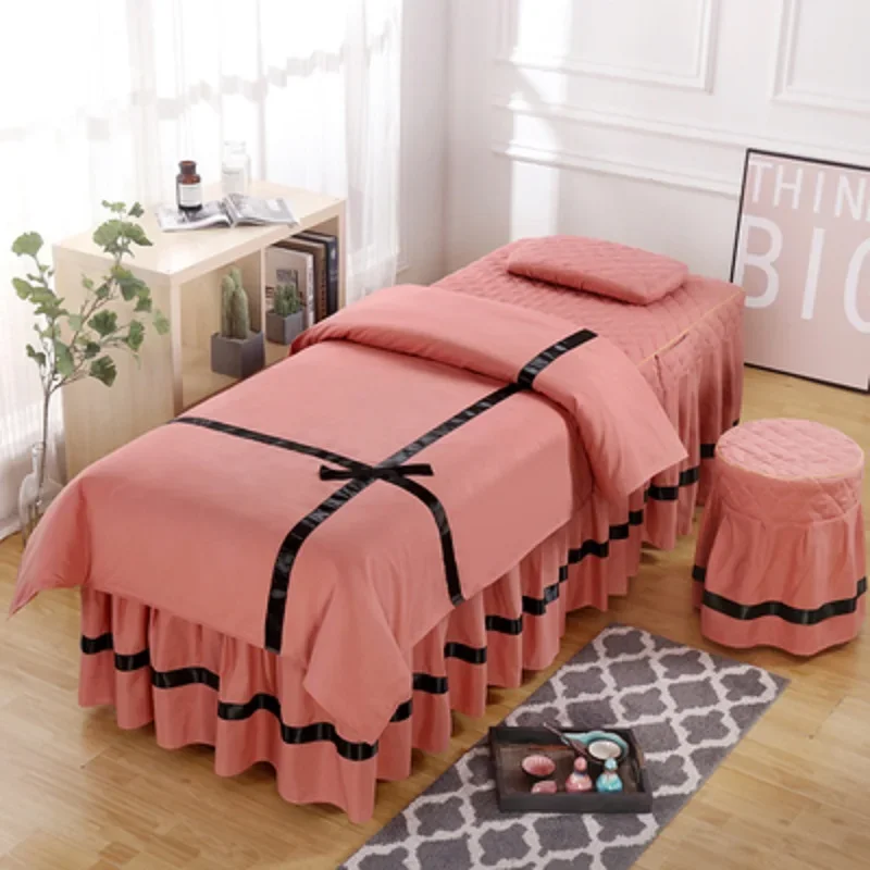 4pcs Beauty Salon Bedding Set Skin-friendly Thick Bed Cover Sheets Bedspread Fumigation Massage Spa Pillowcase Duvet Cover sets