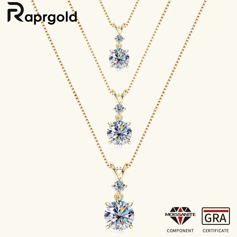 

RAPRGOLD Certified Moissanite Round Pendant Necklaces for Women S925 Sterling Silver Chains Wedding Neck Jewelry Gifts Collares