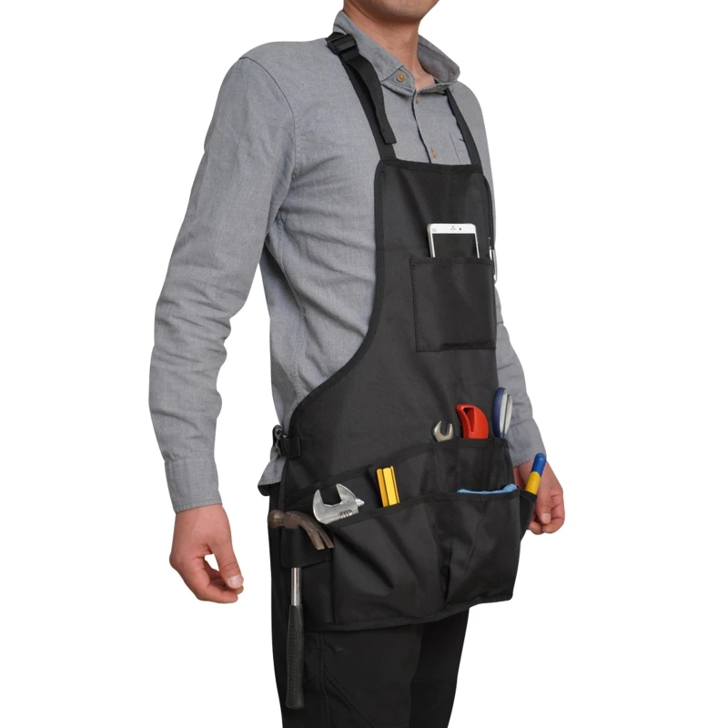 Delantal trabajo resistente tela Oxford con múltiples bolsillos, herramienta ajustable, regalo para carpintero