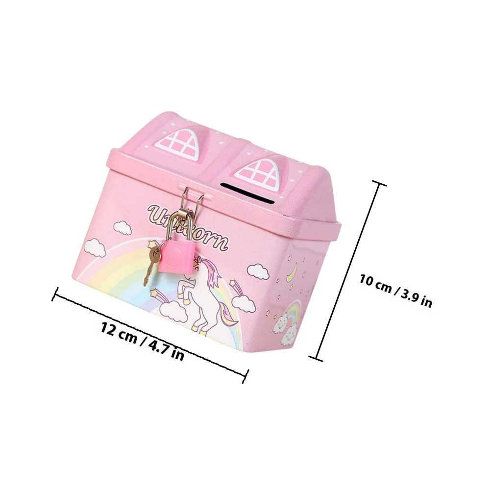 집 모양 만화 금속 저금통 자물쇠 어린이 소녀 돈 저금통 동전 항아리 방 장식 소녀용 저금통