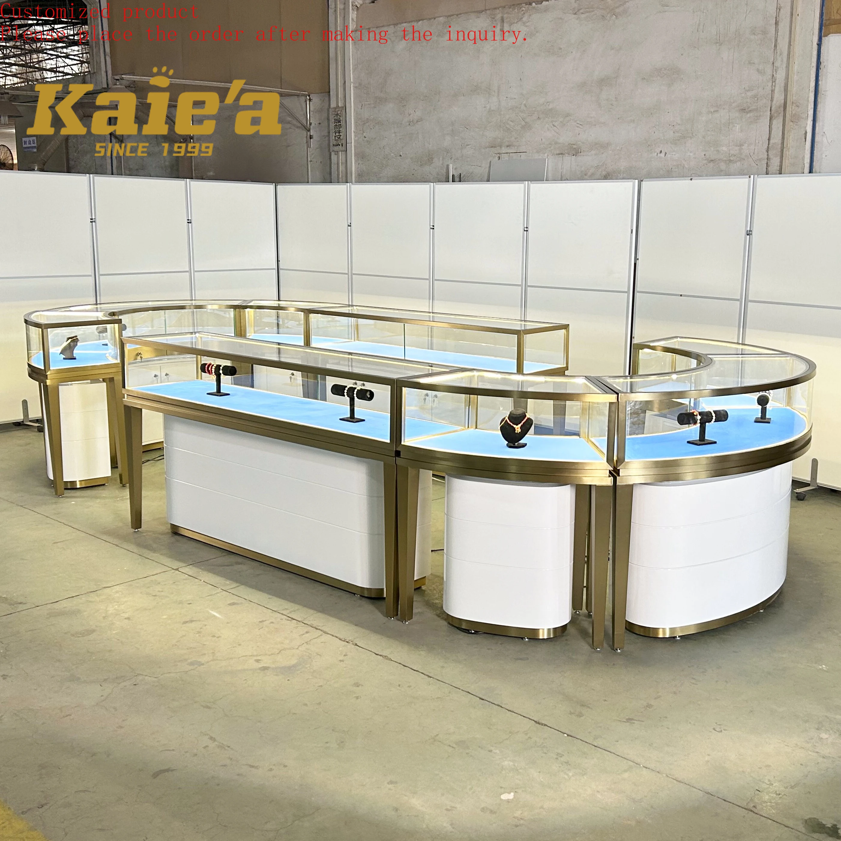 

Custom Shop Design Wooden Wall Glass Display Cabinet Jewelry Case Gold Silver With LED Lighting Jewellery Showcases Display