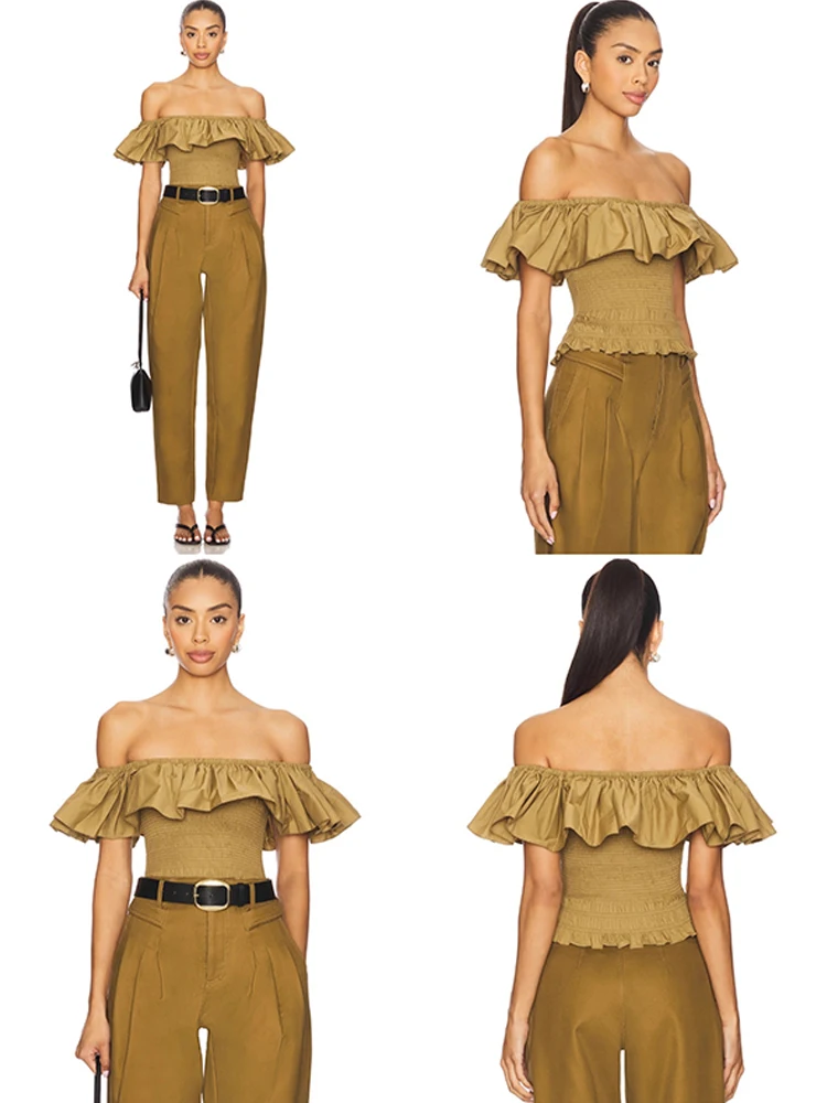 

VanaLab Elastic ort Svel oulder One-oulder irt Women's Youthful Olive een Collarl Summer Top