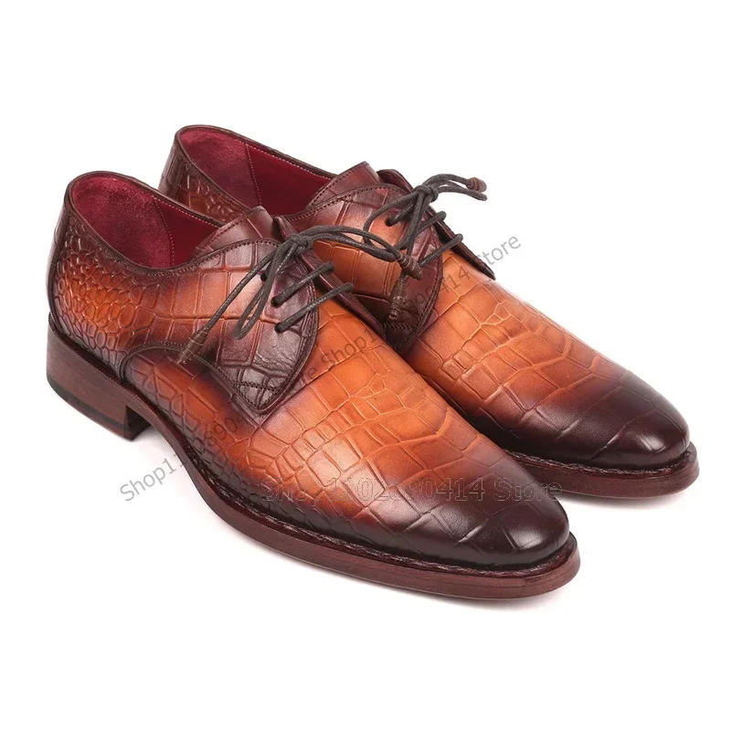 

Gradient Color Alligator Print Strappy Men Derby Shoes Fashion Lace Up Men Shoes Luxury Handmade Party Banquet Men Dress Shoes