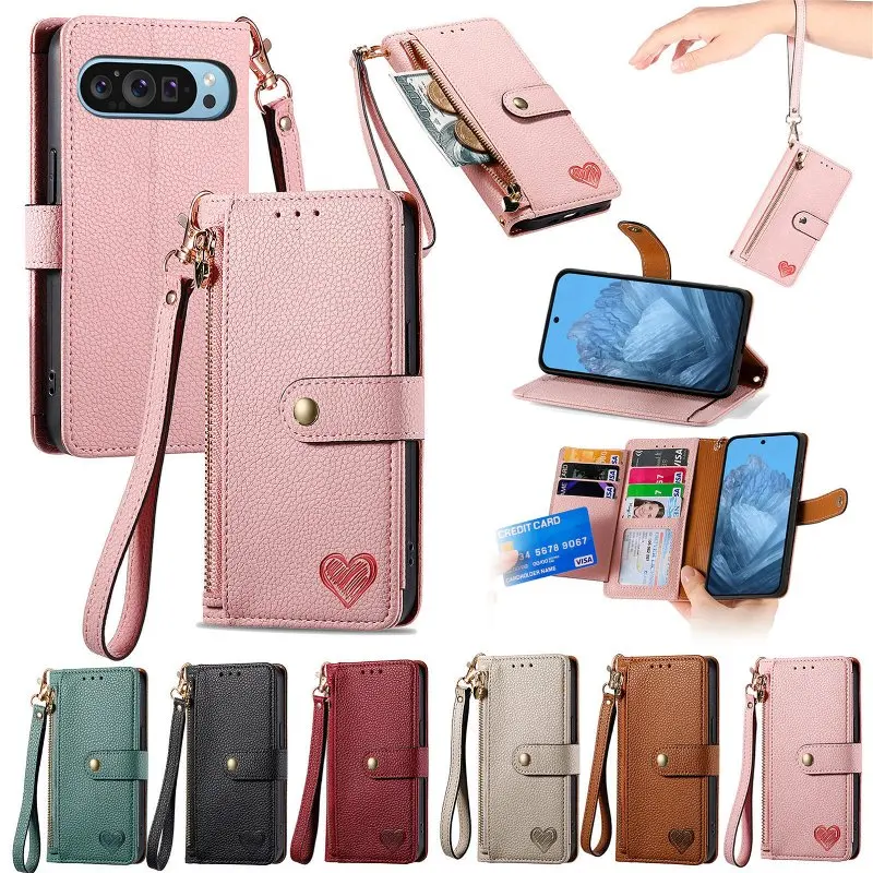 

Magnetic Flip Wallet Card Slots Phone Cover For Google Pixel 9 Pro XL 8A 8Pro 7 Pro 7A Lanyard Phone Case