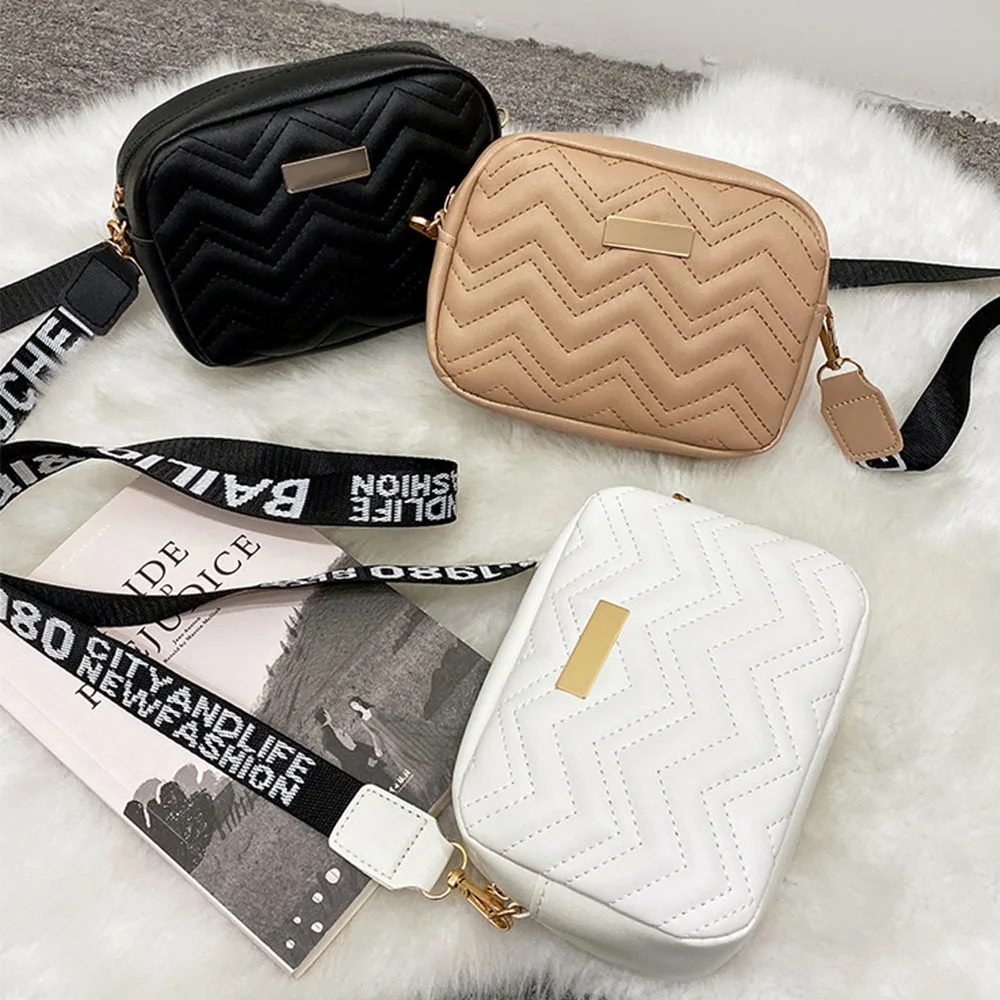 

Новая однотонная многослойная женская сумка через плечо на слинге, винтажная сумка через плечо из искусственной кожи с широким ремешком