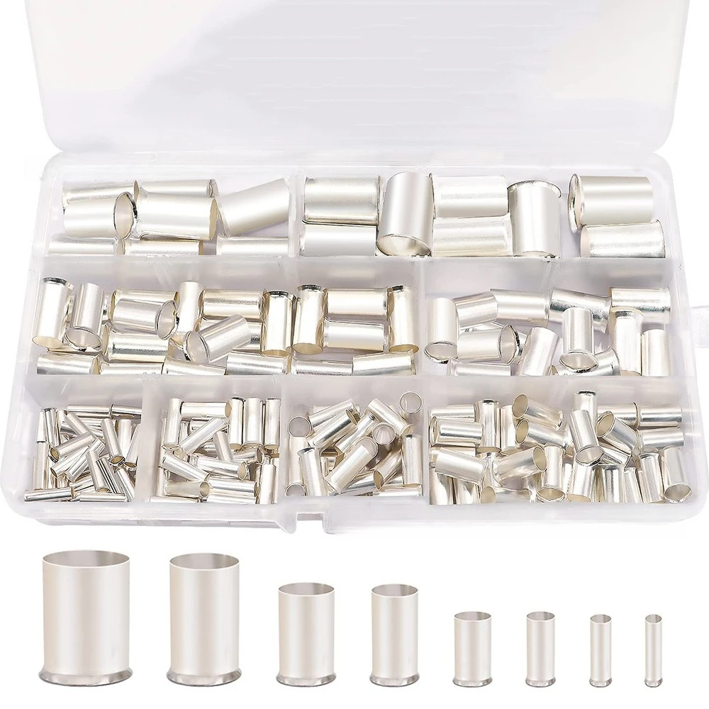 166PCS Boxed EN‑Series Tin‑Plated Copper Wire Ferrules, European‑Style Bare Crimp Terminals 4‑70mm²