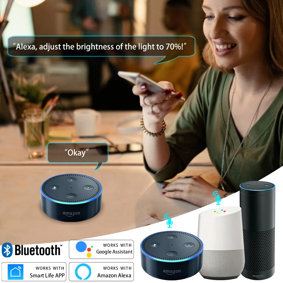 Imagem -02 - Lâmpada Led Tuya Smart Wifi Controle de Voz Operação de Aplicativo Funciona com Alexa Google Home E27 85265v 12w 15w 18w