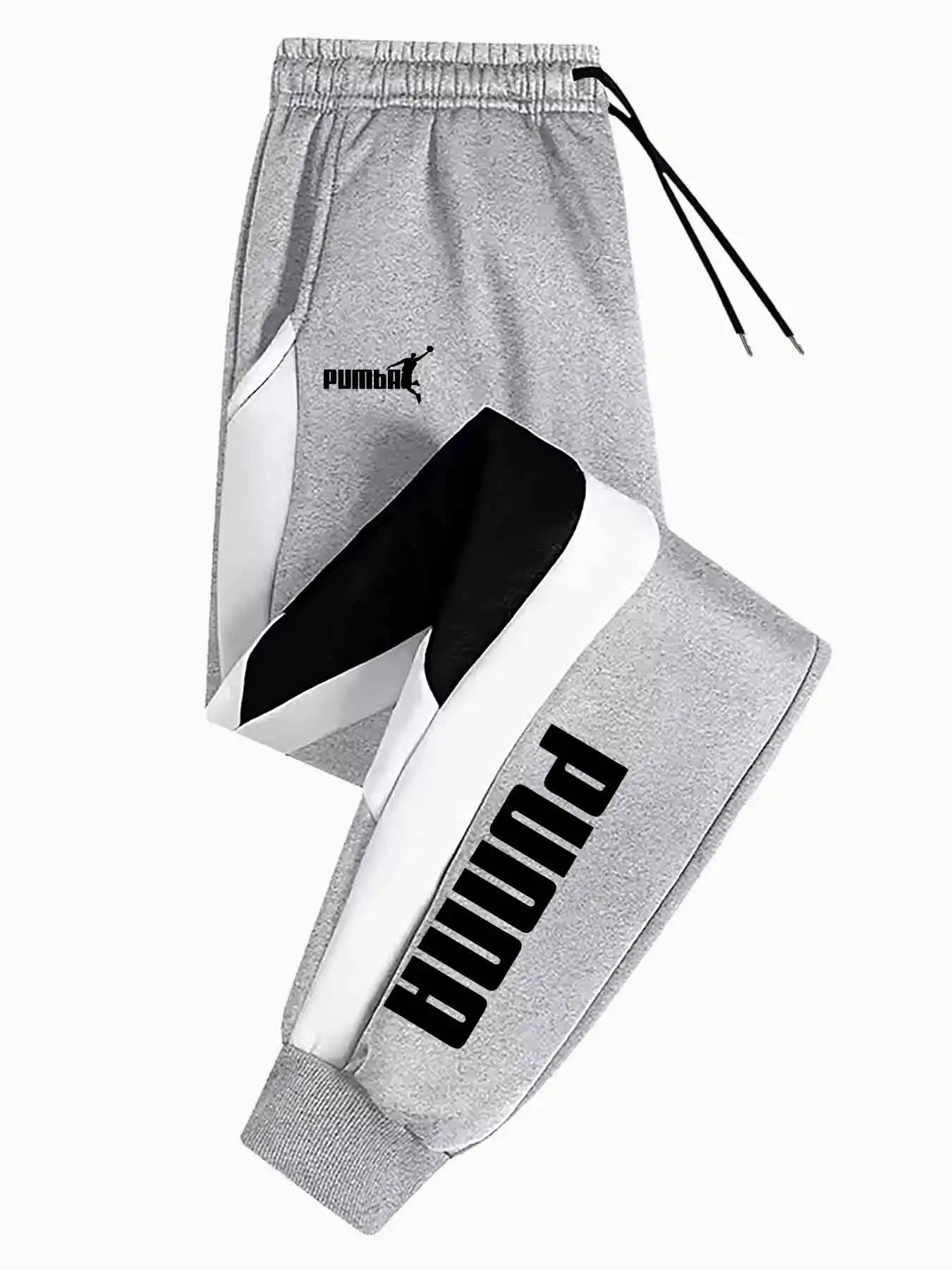 

Мужские повседневные джоггеры с цветными блоками — свободный крой, эластичный пояс, шнурок, карманы, всесезонный комфорт, черно-белые полоски