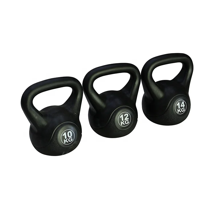 Großhandel Home Gym Schwarz 2 4 6 8 10 12 KG Feste Kettle-Glocke Dame Kleine Hanteln Zement Kunststoff Kettlebell