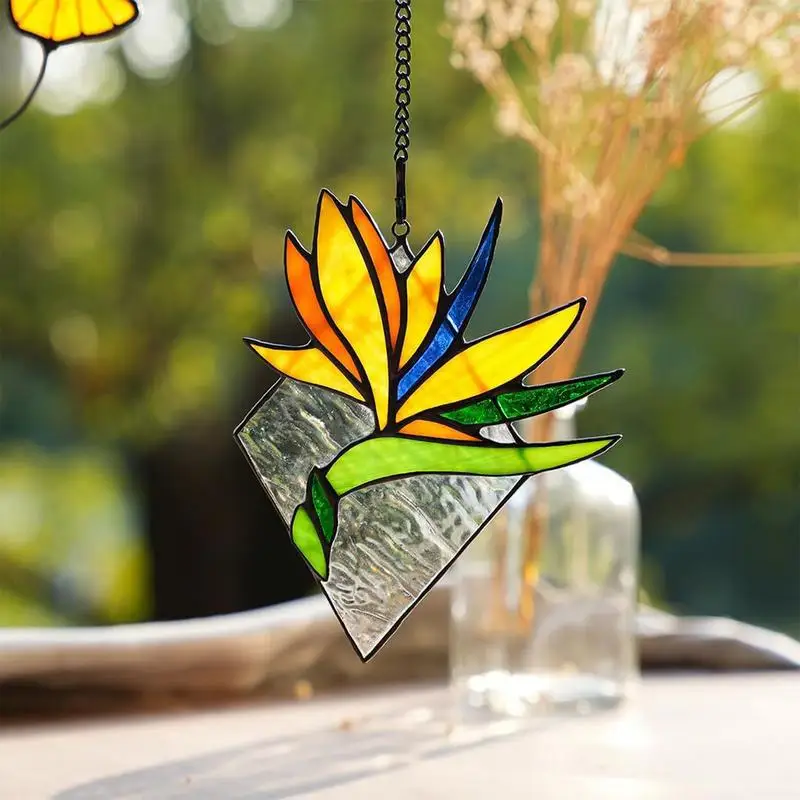 

Stained Acrylic Sun Catcher Stained Floral Pendant Stained Art Panels Decorative Pendant Nature-Inspired Home Decor For Patio