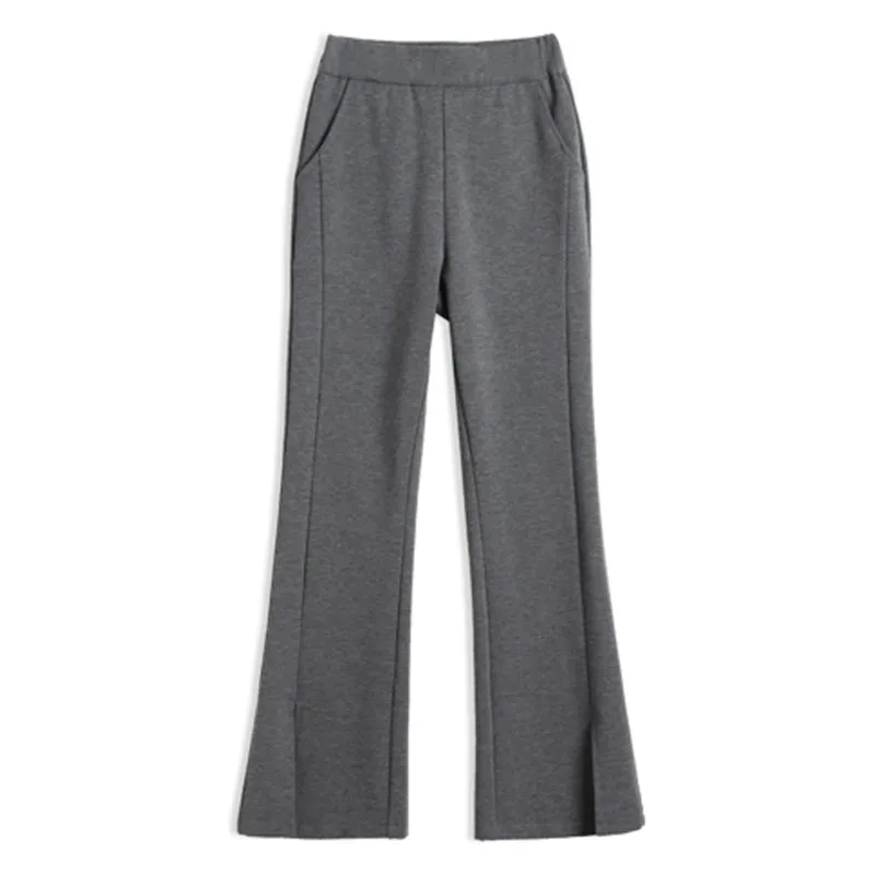 Korean Style Gray Micro Flared Pants For Women's Autumn High-end Solid Color Fashionable Plus Size Casual Pants