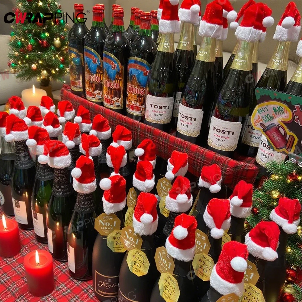 عيد الميلاد قبعات سانتا الصغيرة زجاجة نبيذ مصاصة قبعات شجرة الحلي ديكور السيارة عشاء الجدول عطلة ديكور المنزل احتفالات الحفلات #6