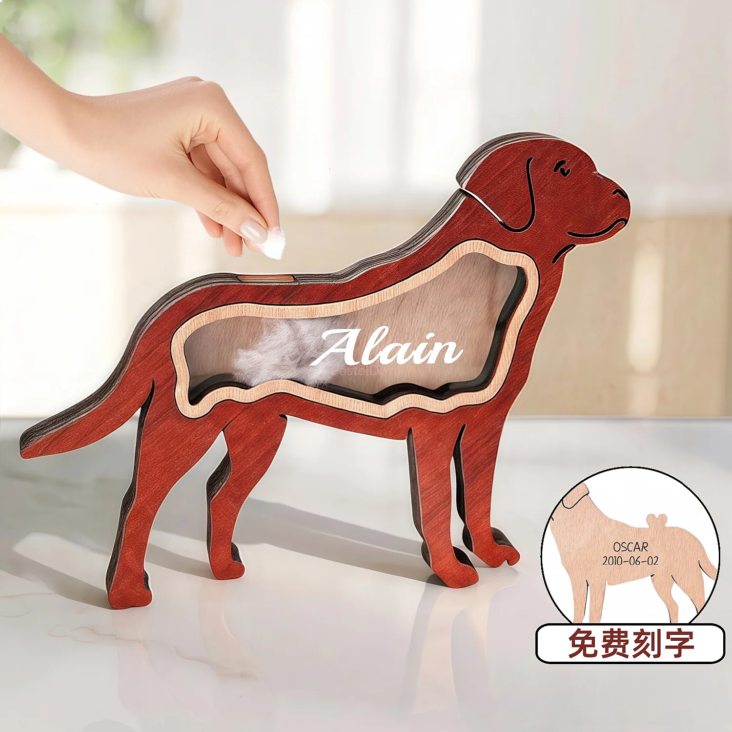 Pet Hair Keepsake Box Solid Wood Engraved Dog Cat Fur Storage Memorial Collection Holder