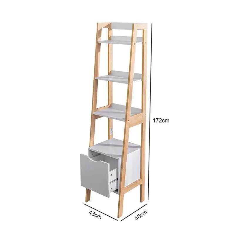 Modern Country Style Corner Display Bookcase 4 Layer Multifunctional Wooden Shelf for Home Office Unique Storage