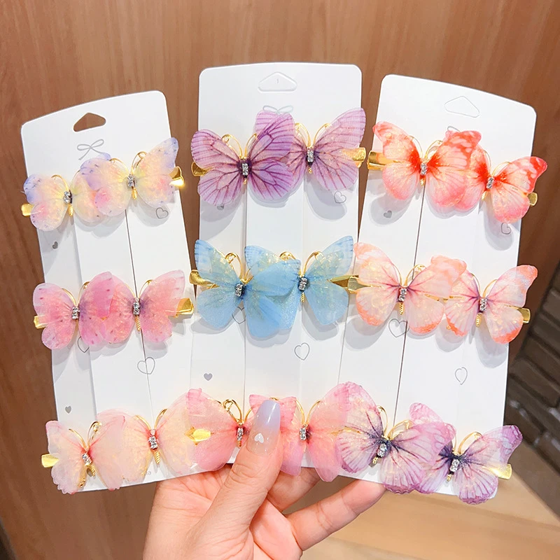 6 Stuks Kleurrijke Vlinder Haarspelden Voor Vrouwen Meisje Lieve Barrette Kant Pony Clip Haar Ornament Hoofddeksels Mode Haaraccessoires