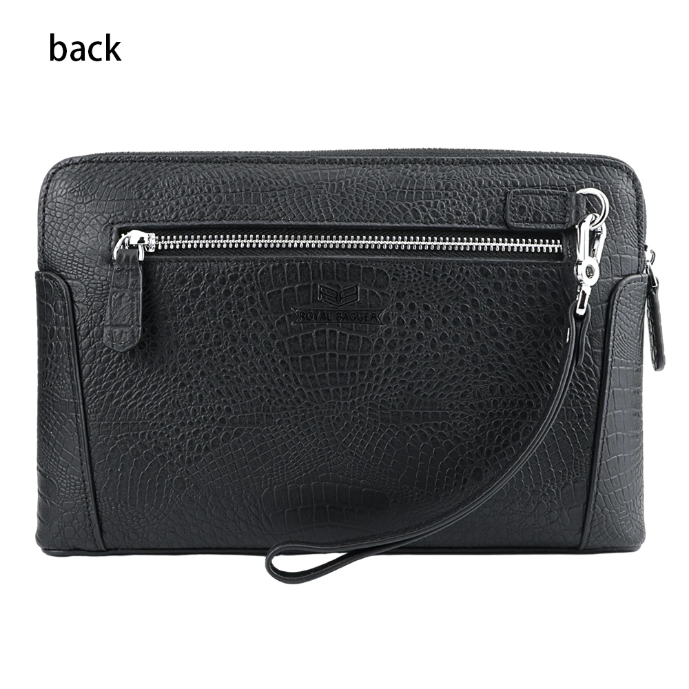 Royal Bagger Clutches for Men Genuine Cow Leather Large Capacity Zipper Handbag Vintage Casual Clutch Wallet Purse Male Bag 1539