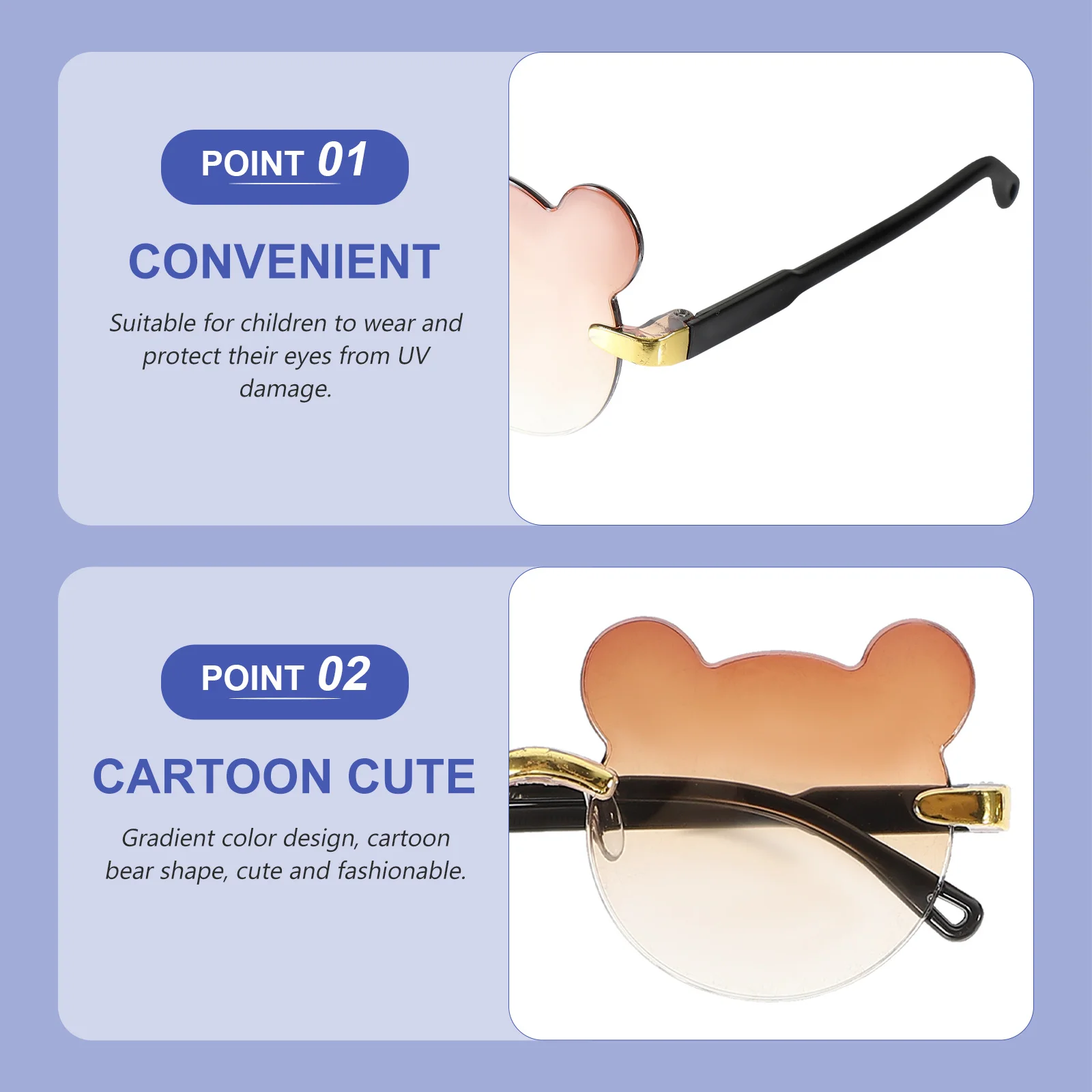 

3Pcs Funky Sunglasses Bear Design Cute Glasses for Girls Plastic Party Decorations Props for Outdoor Beach