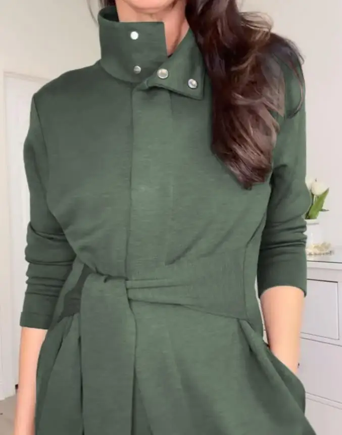 

Stand Collar Long Sleeve Casual Tied Detail Sweater for Women Fashionable Knitwear with Tied Accents for Comfortable Wear