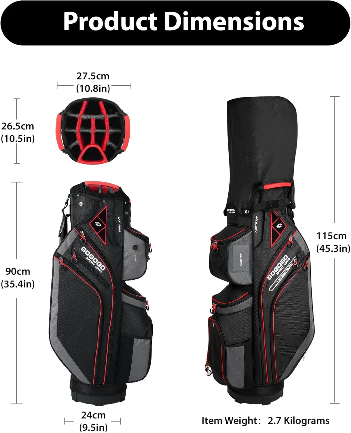 Full Length Divider, Golf Club Bag with Cooler, 11 Pockets