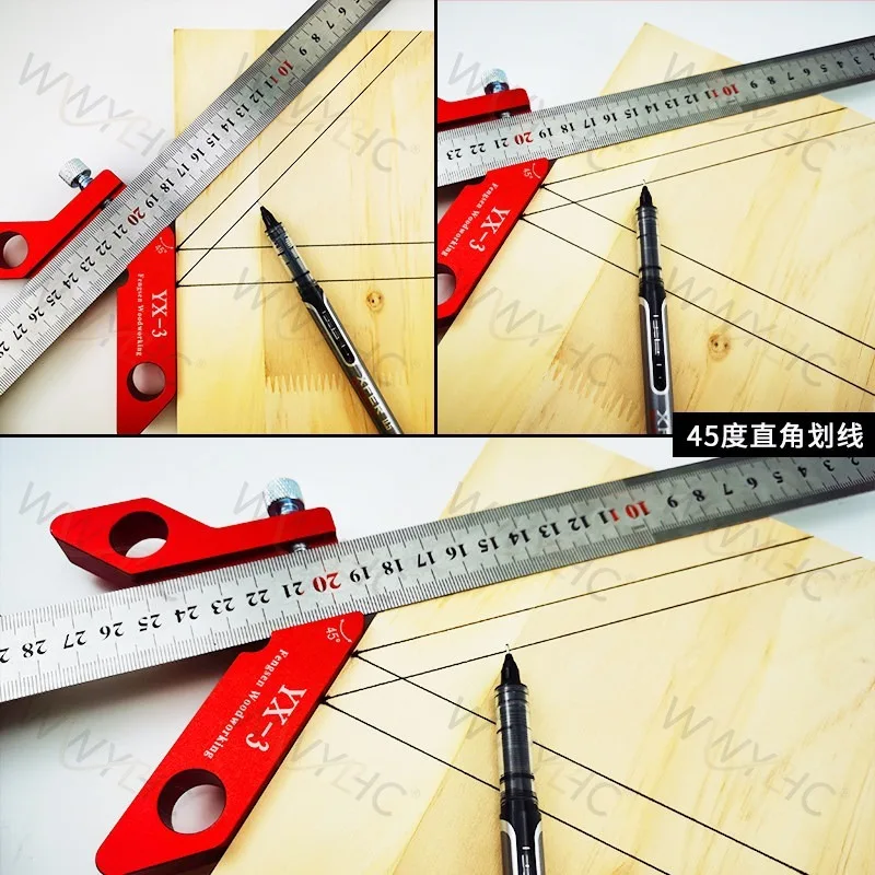 YX-3 Marking Tool, Aluminum Alloy 45 Degree 90 Degree, Marking Ruler, Center Right Angle Woodworking Auxiliary Tool