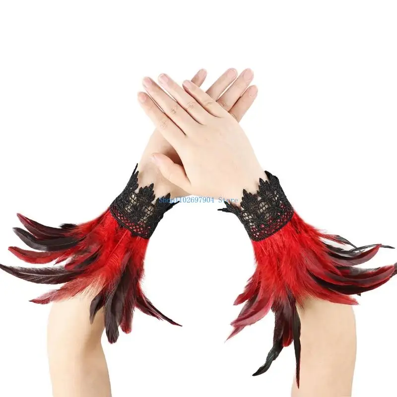 N7YF الأزياء ريشة المختنق قلادة الدانتيل ريشة قلادة طوق الرقبة طوق زي هالوين تنكري المجوهرات الفيكتوري