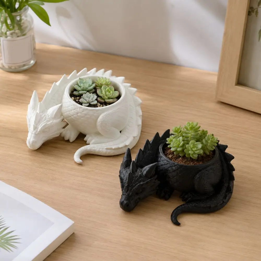 Portable 3D Printed Dragon Shaped Plant Pot Creative Funny Animals Flower Pot Handmade Mini Succulent Planter Home Decoration