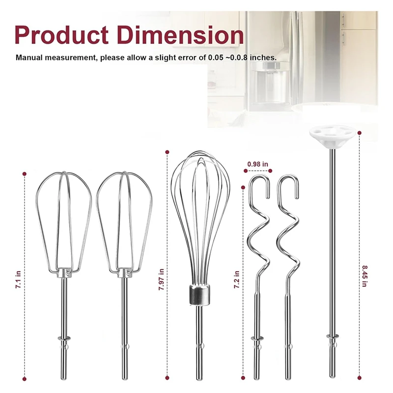 Handmixeropzetstukken Klopper, garde, mengstaaf en deeghaken, roestvrijstalen handmixeraccessoires voor Kitchenaid