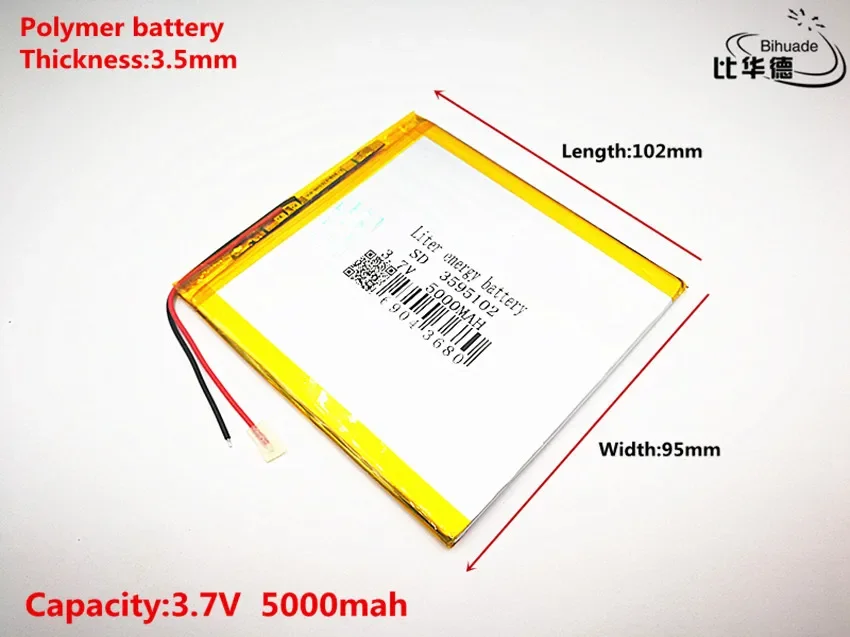 2pcs Liter energy battery Good Qulity 3.7V,5000mAH 3595102 Polymer lithium ion / Li-ion battery for tablet pc BANK,GPS,mp3,mp4