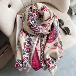 Winter Scarf Women Soft Cashmere Warm Pashmina Ethnic Blue Bird Print Scarves Wraps Thick Shawl Bufandas Tassel Stoles Hijabs