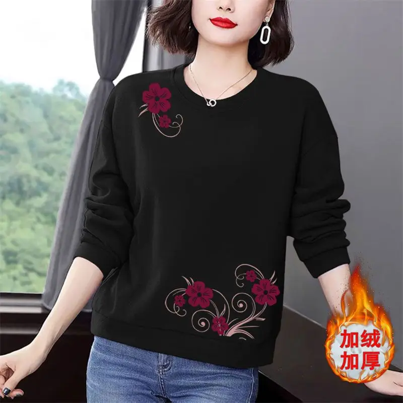 หนาเสื้อกันหนาวผู้หญิงฤดูใบไม้ร่วงฤดูหนาวเกาหลีรอบคอหลวมใหม่แม่วัยกลางคนแขนยาว TOP Temperament