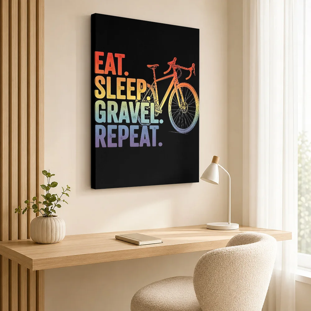 Eat Sleep Gravel Repeat Cycling Design Canvas Painting Poster Custom Sports Portrait Wall Art for Man Cave Decor Ready to Hang
