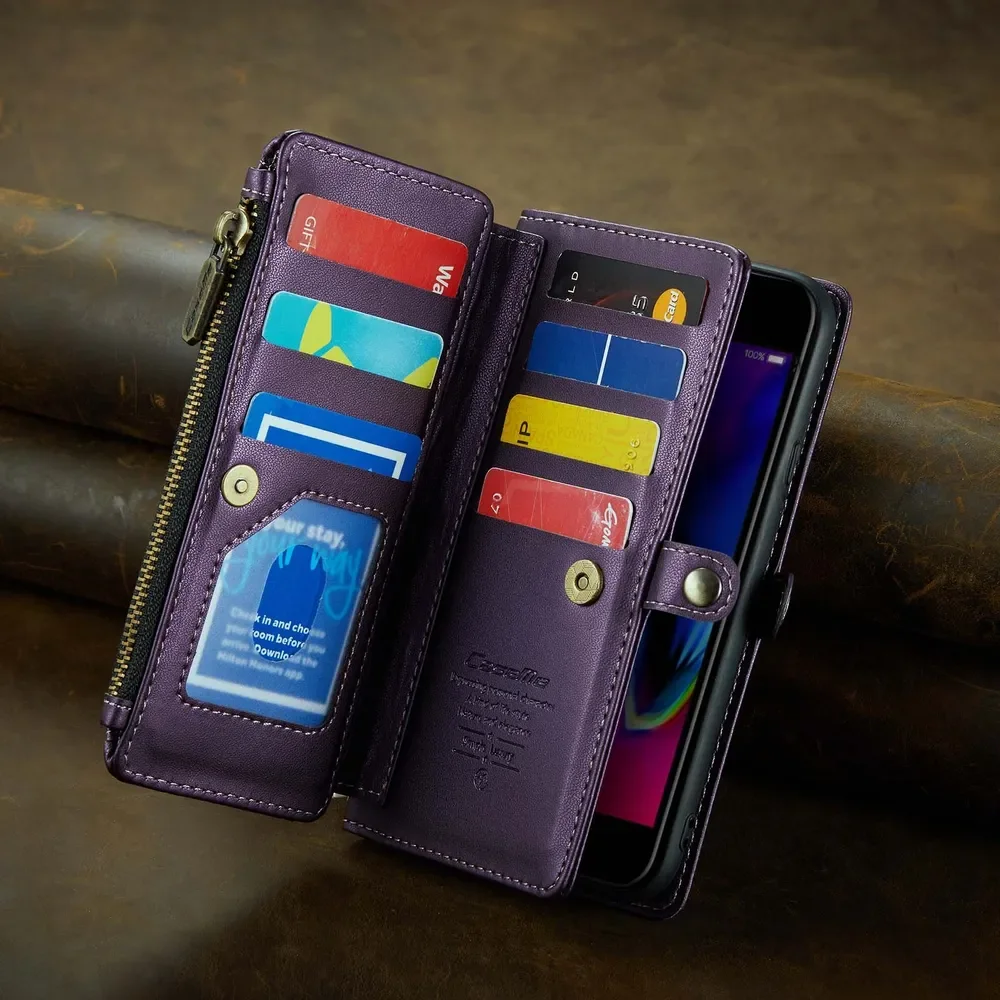 حافظة لهاتف ابل ايفون 7 بلس/آيفون 8 بلس مظهر أنيق كروس فاخر محفظة جلدية قابلة للطي بسحاب حافظة للبطاقات coque