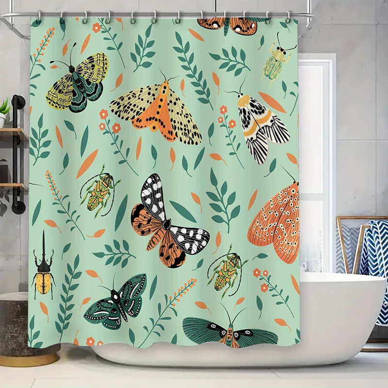 Green Leaf Pattern Shower Curtain Decorative Waterproof Polyester Bath Hanging Set for Home Decoration would fit well with AliEx