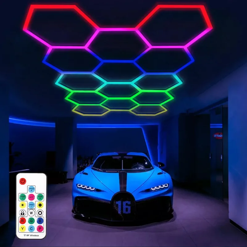 Cutomized Hexagon Led Garage Light Rgb Plafondlampen Kleurverandering Dimbaar Voor Kapper Gaming Wandpaneel, Kamer Decor, Winkel