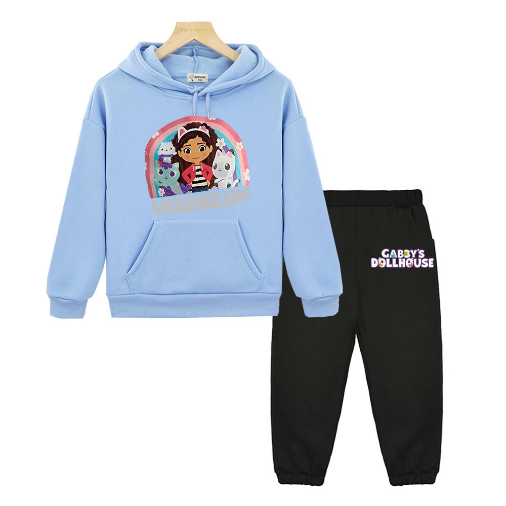 

Gabby's Dollhouse 2pcs Tops+pants Print Anime hoodie Autumn Fleece sweatshirt boy girl Hooded Sets Jacket kids boutique clothes